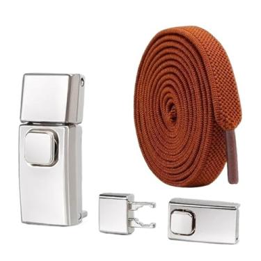 Imagem de Nenhum Laço Sapato Cadarços Imprensa Bloqueio Inserir Cadarços Fixos Sem Laços Elásticos Tênis Criança Adulto Cadarço Plano Para Sapato(Brown)