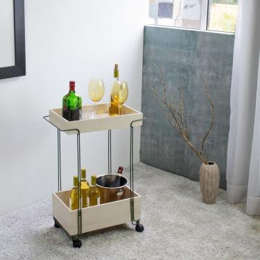 Imagem de Carrinho de Bebidas Decorativo Retangular 2 Andares Verde Oliva/Legno