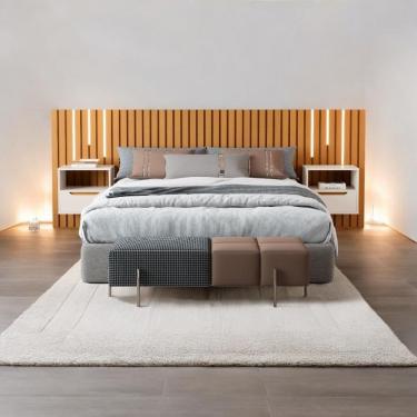 Imagem de Cabeceira Casal/Queen Maracá com 2 Mesas de Cabeceira e LEDs