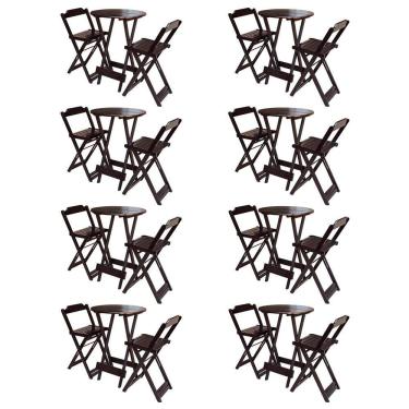 Imagem de Kit 8 Jogos de Mesa Bistrô de Madeira com 2 Cadeiras Dobravel Ideal para Bar e Restaurante Tabaco