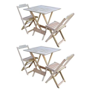 Imagem de Kit 2 Jogos de Mesa Dobravel com 2 Cadeiras de Madeira 70x70 Ideal para Bar e Restaurante - sem Pint
