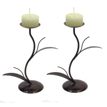 Imagem de 2 Castiçal Folha Fina M 21Cm Vela Decoração Candelabro Porta