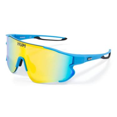Imagem de Óculos de Sol HUPI Bornio Azul/Preto Lente Dourado Espelhado Performance para Ciclismo e Corrida, Cor: Azul/preto