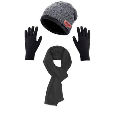 Imagem de Conjunto de 3 peças de gorro masculino de inverno, gorro quente com gorro (CINZA)