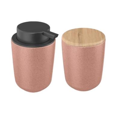 Imagem de Kit Banheiro Lavabo Cerâmica Com Tampa Bambu Osaka Yoi 2 Pçs (Rosa)