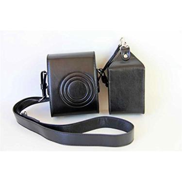 Imagem de BolinUS Capa de couro PU feita à mão para câmera completa Fujifilm Instax Mini 90 com bolsa de bateria com alça de pescoço, Preto