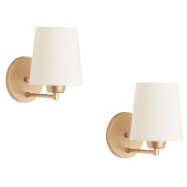 Imagem de KIT 2 Arandelas Dourada Cúpula Cone Tecido Cru. - MV ILUMINACAO