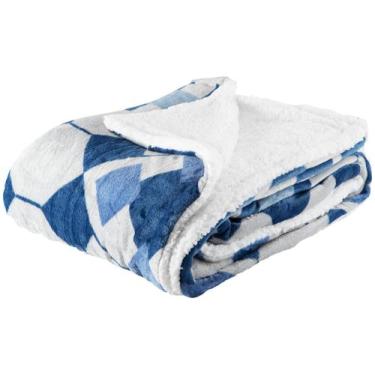 Imagem de Cobertor Casal Jolitex Poliéster Azulejo, Azul e Branco, Casal