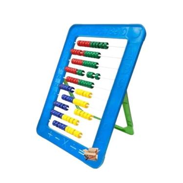 Imagem de Brinquedo Pedagógico Educativo Ábaco Contador Em Plástico Escolar Com 100 Bolinhas Matemática (Azul)