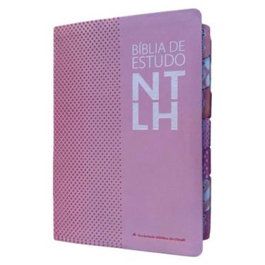 Imagem de Bíblia de Estudo NTLH Rosa com Abas coladas  Linguagem simples - centr
