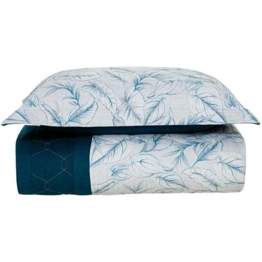 Imagem de Colcha Solteiro Karsten 100% Algodão Arboris Branco e Azul Marinho 2 P