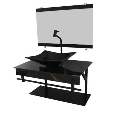 Imagem de Gabinete de vidro 60cm apx com cuba quadrada mármore preto dourado - C
