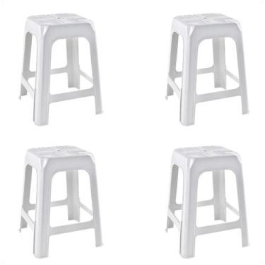 Imagem de 4 Banquetas Banco Plástico Resistente Branco Empilhável 46CM - Arqplas