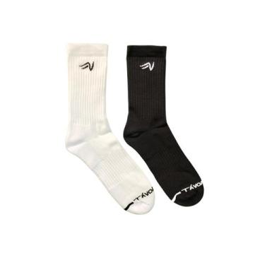 Imagem de Meia Cano Alto Esportiva Atoalhada Punho Canelado Kit 2Pares - Tá Voan