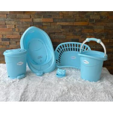 Imagem de Kit Bebê Banho Banheira Saboneteira Lixeira Cesto Roupa Balde Ofuro 6 