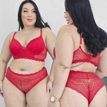Imagem de Conjunto Lingerie Plus Size Rendado Sensual Calcinha Hot Pants Com boj
