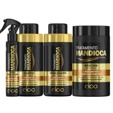 Imagem de Kit Eico Mandioca Shampoo e Condicionador 450ml + Máscara 1kg + Spray 