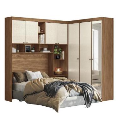 Imagem de Quarto Modulado Casal Lugano com Espelho - Santos Andirá, Jatobá/Areia