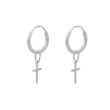 Imagem de Brinco Masculino Argola Cruz 11mm De Prata 925 Verdadeira - DR Joias