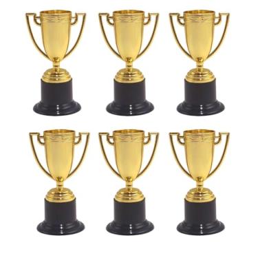 Imagem de YYaaloa Pacote com 6 mini troféus, taças de troféus de plástico de 10 cm para prêmios de lembrancinhas de festa, adereços, recompensas, adereços de prêmios vencedores, torneios esportivos, competições