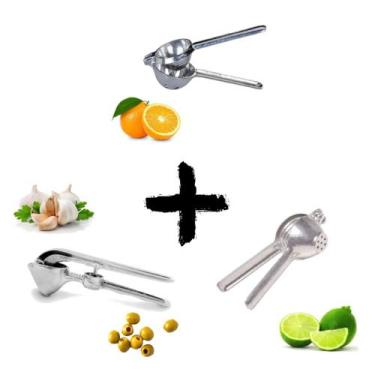 Imagem de Kit 3 Espremedores Alho, Laranja e Limão Manual em Aluminio - MK