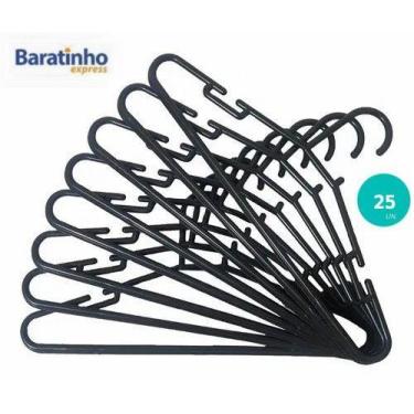 Imagem de Kit Com 25 Cabides Plástico Preto Adulto Camisa Vestido - AFJ