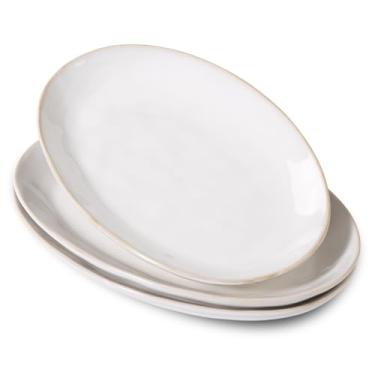 Imagem de Magclay Travessas de servir de cerâmica, bandejas grandes de 30 cm, pratos ovais para aperitivos de sobremesa, carne/entretenimento/festa, conjunto de 3, branco reativo