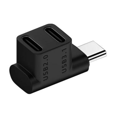 Imagem de xiwai Adaptador divisor de dados USB 3.1 tipo C macho para fêmea dupla angular compatível com laptop Steam Deck de 10 Gbps