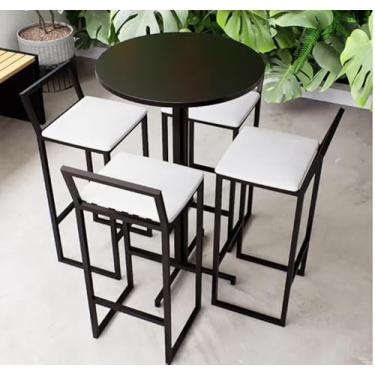 Imagem de Conjunto Mesa Alta Bar Bistrô Redonda Preta 4 Banquetas Confort Estofado Industrial Black (LACA BRANCA)