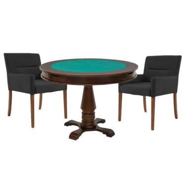 Imagem de Mesa de Jogos Carteado Victoria Redonda Tampo Reversível Imbuia com 2 Cadeiras Vicenza Suede Preto Fosco - Gran Belo