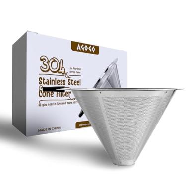 Imagem de AGOGO Filtro de café reutilizável – Filtro de aço inoxidável 304 para cafeteira – Filtro de cone de metal – Filtro sem papel – Compatível com cofre gotejador (145 mm)