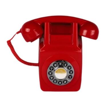 Imagem de QccHieUs Suporte de parede para telefone fixo retrô, telefone de discagem, decoração para casa, tipo vintage, telefone antigo para negócios, festa, família, Vermelho