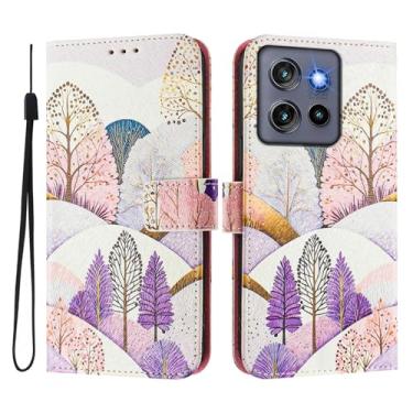 Imagem de Capa carteira para Motorola Moto Edge 50 Neo, 3 compartimentos para cartão, 1 compartimento para dinheiro, capa flip de couro PU com padrão fofo, capa com fivela magnética à prova de choque,