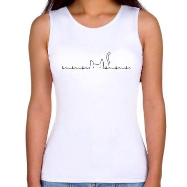 Imagem de Regata Feminina Batimentos Cardíacos Gato - Foca na Moda, Branco, M