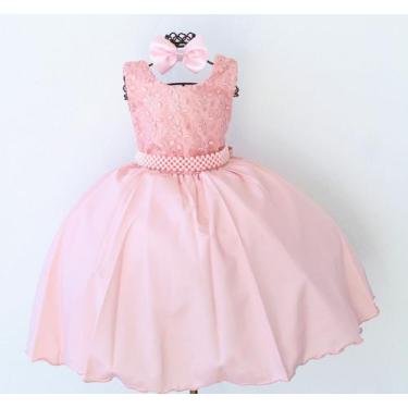 Imagem de Vestido Inafntil Rosa Renda Casamento  Princesa Luxo E Tiata - Pingo d