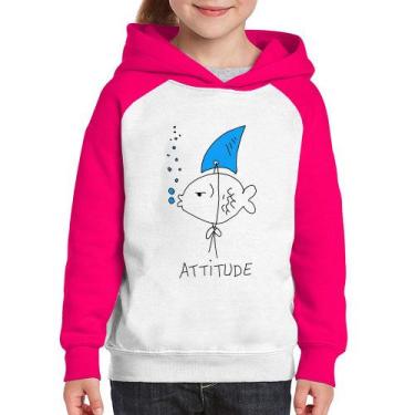 Imagem de Moletom Infantil Atitude Peixe Tubarão - Foca na Moda, Branco, Rosa, 1