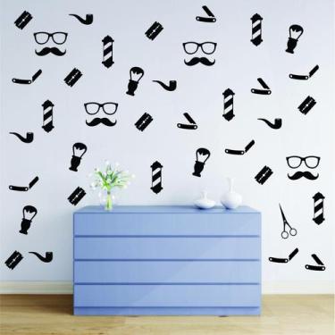 Imagem de Adesivo de Parede Barbearia Elementos Aleatórios Barber Doodle - Colak