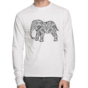 Imagem de Camiseta Algodão Elefante Mandala Manga Longa - Foca na Moda, Branco, 