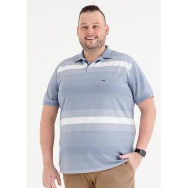 Imagem de Camisa Polo Plus Size Listrada Rapport - Mar Adentro, G1, Azul claro