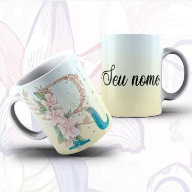 Imagem de Caneca Alfabeto Floral Glitter Personalizada Com Inicial E Nome Todas 