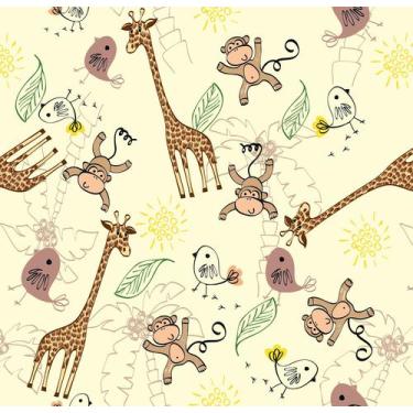 Imagem de Papel Parede Adesivo Animais Fundo Amarelo Fofo Quarto Infantil 12m - 
