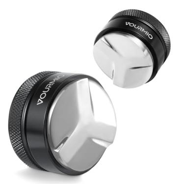 Imagem de VOURMIO Distribuidor de café de 53 mm - Ferramenta de distribuição de café expresso de base de aço inoxidável de profundidade ajustável, compatível com filtro portátil Breville de 54 mm, acessórios