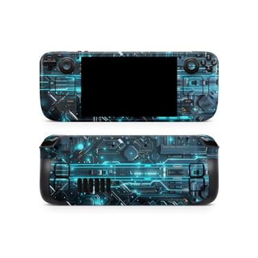 Imagem de TACKY DESIGN Película Cyber Circuit compatível com Steam Deck Skin LCD e compatível com Steam Deck OLED Skin, adesivo de vinil Tech Skin Premium 3M, linda capa azul