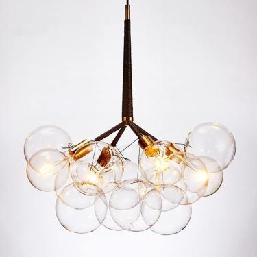 Imagem de 12/20 Lustre de bolha de vidro transparente Iluminação Sala de jantar Luz pendente moderna de meados do século Cluster Globe Ball LED Lâmpada de teto suspensa para sala de estar Quarto, ouro
