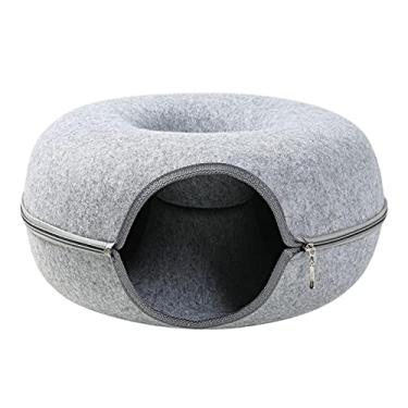 Imagem de Ninho de túnel de feltro redondo Kittens, removível 50 x 20 cm, brinquedos interativos de coelho brinquedo de treinamento para gatos barraca leve para gatos, cinza claro