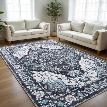 Imagem de CRYPTOLITE Tapete de área para sala de estar, 22 x 30,5 cm, lavável à máquina, antiderrapante, grande de lã sintética, tapete grande de 0,7 cm e sem queda para sala de jantar, quarto, escritório