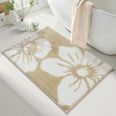 Imagem de Uphome Tapetes de banheiro para banheiro, 45,7 x 66 cm, moderno, floral, antiderrapante, macio, lavável na máquina, absorvente, secagem rápida, tapete de banheiro para banheira, chuveiro, chão (bege)