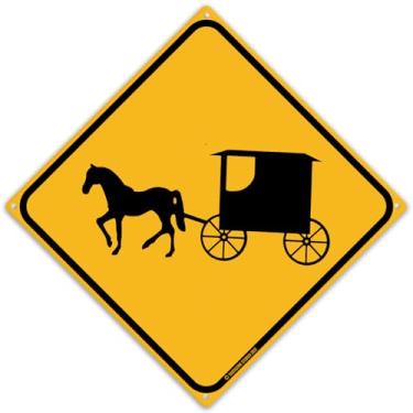 Imagem de Toothsome Studios Placa de Estrada de Lata de 12" X 12" para Cavalo e Charrete Amish Country Living Home Barn Stable Coach Decor