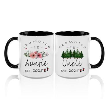 Imagem de LXQM Promoted To Auntie Uncle 2025 Canecas, presentes de anúncio de gravidez para nova tia tio conjunto de 2 canecas, novo tio nova tia presentes da irmã irmão, presentes de anúncio de bebê futuro tia
