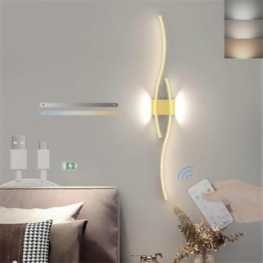 Imagem de Lâmpada de parede LED com faixa longa regulável com controle remoto, arandelas de parede sem fio, luzes de parede recarregáveis por USB, alimentadas por bateria, metal minimalista, iluminação de